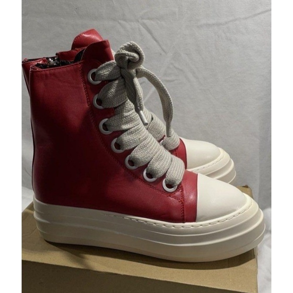 Shu Deal Red Platform High Top Sneakers Oversized Laces Side Zip Chunky Sole - Picture 2 of 4